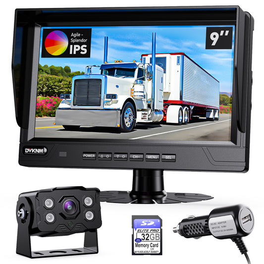 DVKNM Ultimate 9" AHD-IPS Monitor 1080P HD-DVR Recording,Backup Camera Complete Kit for Car, Truck, RV, IP69K Waterproof Camera, Sharp Rear View, Split Image, Included SD Card, Easy DIY Install