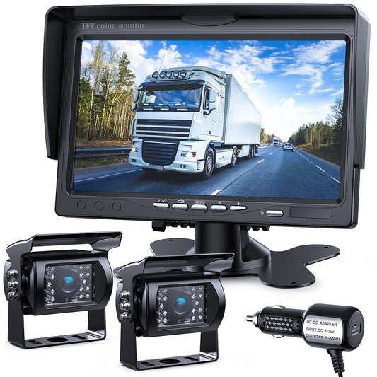 DVKNM Upgrade Dual Backup Camera Monitor Kit,7-inch LCD-HD,IP69 Waterproof Rearview Reversing Rear View Camera Monitor Truck/Trailer/Semi-Trailer/Box Truck/RV/Pickup Truck/— HD Transmission—(TZ102)